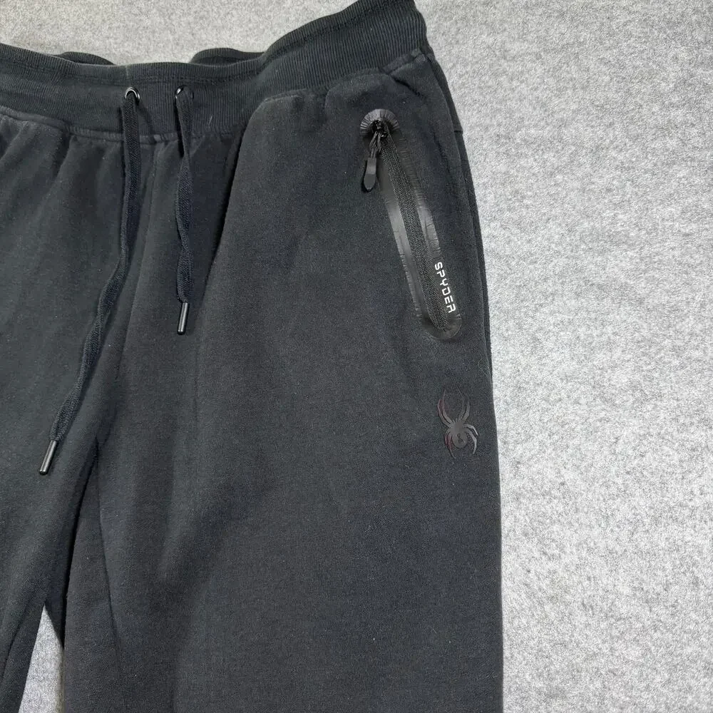 Spyder Active Joggers Mens L Black Drawstring Zip Pockets Ribbed Cuffs Taper